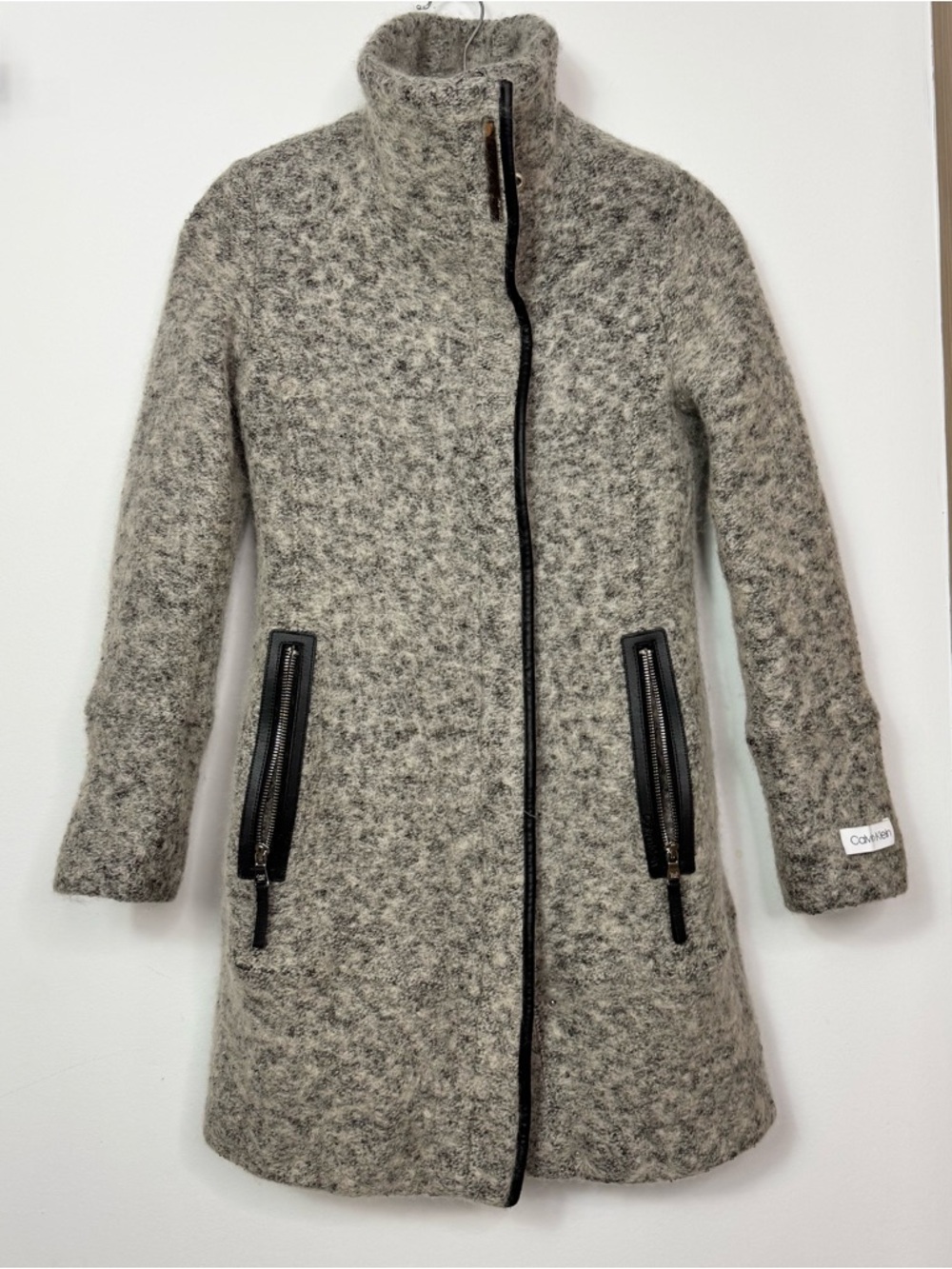 Calvin Kl Women's Gray Wool Blend Zip-Front Coat Sz S